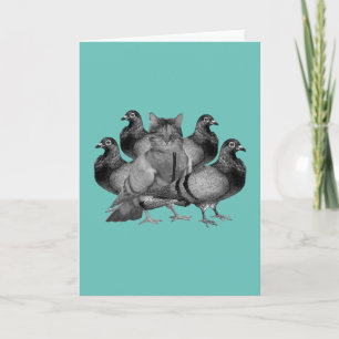 Cartes Pour Fêtes Annuelles drôle de chat parmi les pigeons