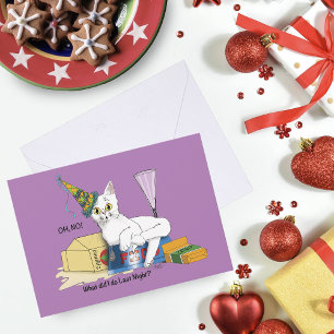 Cartes Pour Fêtes Annuelles Drôle de Lendemain de Nouvel An Chat Blanc