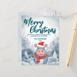 Cartes Pour Fêtes Annuelles Drôle de rhinocéros Joyeux Noël arbre neige Fête d