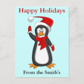 Cartes Pour Fêtes Annuelles Drôle dessin animé Penguin de Noël. (Devant)