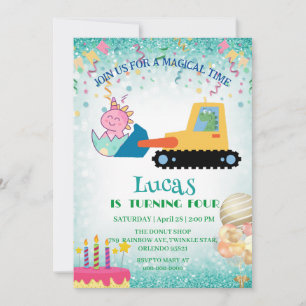 Cartes Pour Fêtes Annuelles Drôle dinosaure tracteur fête d'anniversaire do-it