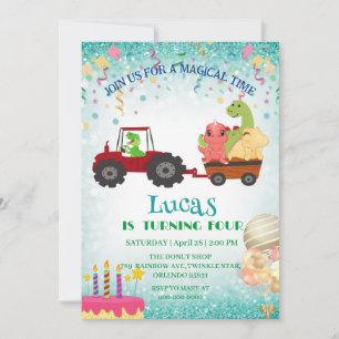 Cartes Pour Fêtes Annuelles Drôle dinosaure tracteur fête d'anniversaire do-it