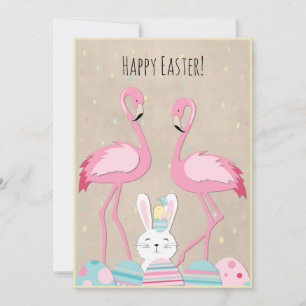 Cartes Pour Fêtes Annuelles Drôle Easter flamingo oeufs et lapin