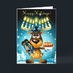 Cartes Pour Fêtes Annuelles Drôle Hanoukka Reindeer Joyeux Vacances<br><div class="desc">Vous ne savez pas si vous devez dire "Joyeux Noël" ou "Heureux Hanoukka" ? Dites À LA FOIS avec ce renne amusant qui semble ne pas être tout à fait sûr pourquoi ses bois sont illuminés comme une menorah! Ce renne mignon fera sûrement sourire vos amis et votre famille cette...</div>
