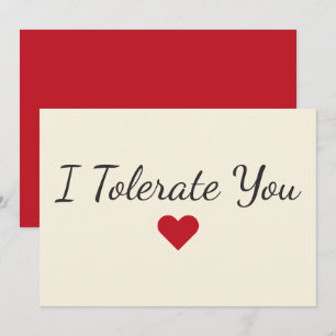 Cartes Pour Fêtes Annuelles Drôle “Je Te Tolère” Amour Humour Saint-Valentin