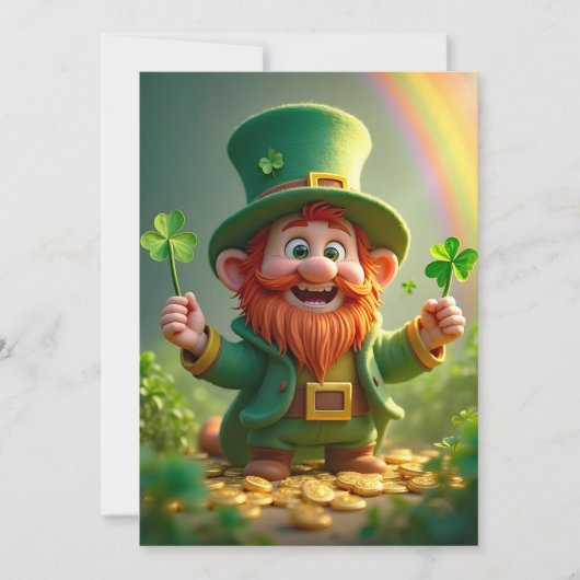 Cartes Pour Fêtes Annuelles Drôle leprechaun avec des shamrocks et des pièces (Devant)