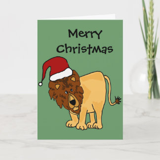 Cartes Pour Fêtes Annuelles Drôle Lion dans Santa Hat Caricature de Noël