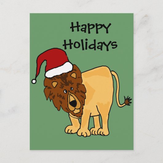 Cartes Pour Fêtes Annuelles Drôle Lion dans Santa Hat Caricature de Noël (Devant)