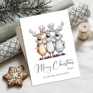 Cartes Pour Fêtes Annuelles Drôle Main dessinée Reindeers de Noël Entreprise