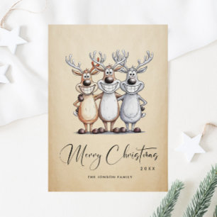 Cartes Pour Fêtes Annuelles Drôle Mains Tirées Reindeers de Noël