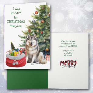 Cartes Pour Fêtes Annuelles Drôle Malamute Chien prêt pour Noël