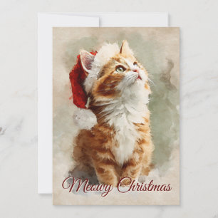 Cartes Pour Fêtes Annuelles Drôle Mignon Chat de Noël Orange Fantaisiste