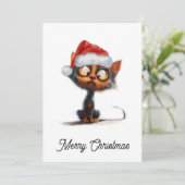 Cartes Pour Fêtes Annuelles Drôle mignon comique Whimsical Chat Joyeux Noël (Debout devant)