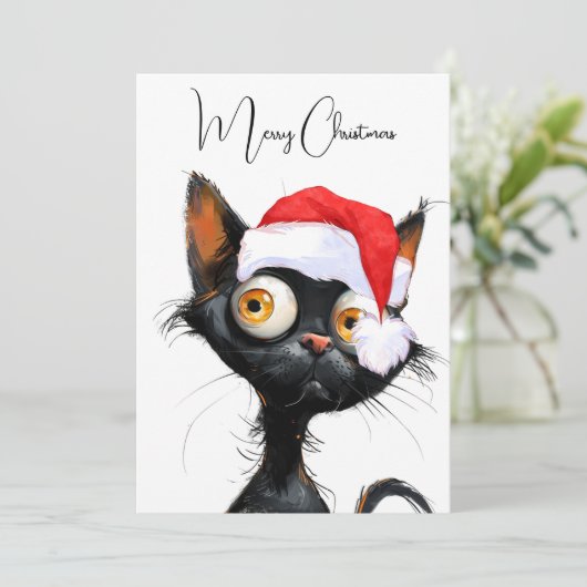 Cartes Pour Fêtes Annuelles Drôle mignon comique Whimsical Chat Joyeux Noël (Debout devant)