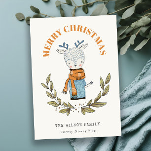 Cartes Pour Fêtes Annuelles Drôle mignon Doux moche Reindeer feuilleté Noël