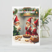 Cartes Pour Fêtes Annuelles Drôle mignon Festive Whimsical Gnomes de Noël (Debout devant)