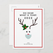 Cartes Pour Fêtes Annuelles Drôle Noël 2020 Reindeer portant un masque facial (Devant / Derrière)