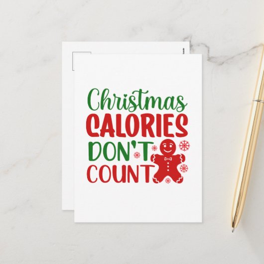 Cartes Pour Fêtes Annuelles Drôle Noël calories mot art (Devant/Arrière en situation)