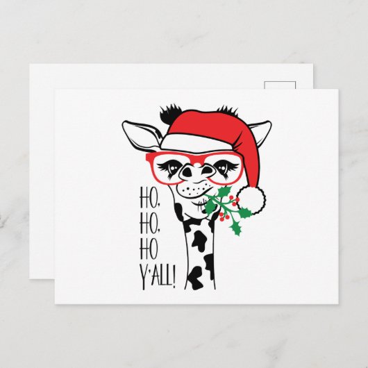 Cartes Pour Fêtes Annuelles Drôle Noël Giraffe HO HO HO Y'all (Devant / Derrière)