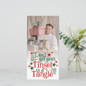 Cartes Pour Fêtes Annuelles Drôle Noël Rouge Vert Tinsel Photo (Debout devant)