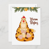 Cartes Pour Fêtes Annuelles Drôle Noël Tigre Chaleureux Voeux (Devant / Derrière)