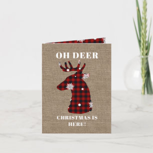 Cartes Pour Fêtes Annuelles Drôle Oh Cerf Plaid Buffalo Toile de Jute Noël