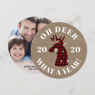 Cartes Pour Fêtes Annuelles Drôle Oh Deer 2020 Plaid Burlap Photo