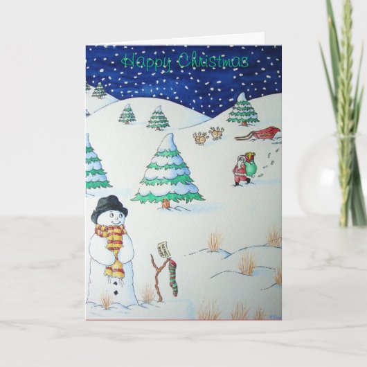 Cartes Pour Fêtes Annuelles drôle père Noël et neige scène pour Noël (Devant)