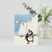 Cartes Pour Fêtes Annuelles Drôle pingouin de Noël dansant dans l'Antarctique. (Debout devant)