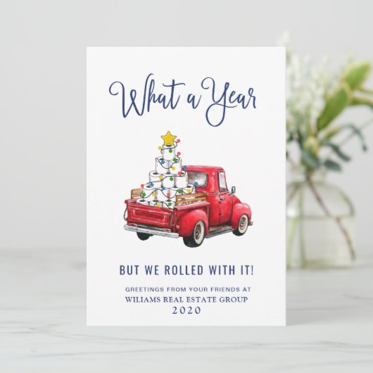 Cartes Pour Fêtes Annuelles Drôle Quelle Année Noël Entreprise (Debout devant)