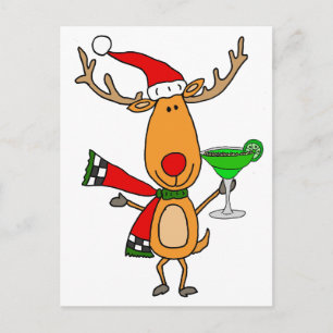 Cartes Pour Fêtes Annuelles Drôle Reindeer Boire Margarita Art de Noël