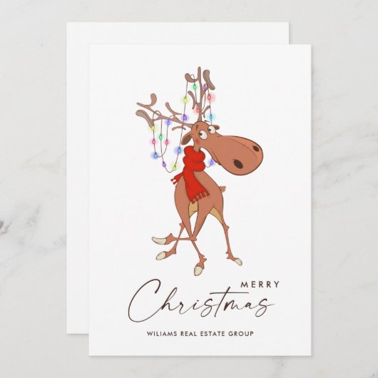Cartes Pour Fêtes Annuelles Drôle Reindeer Joyeux Noël Accueil d'entreprise (Devant / Derrière)