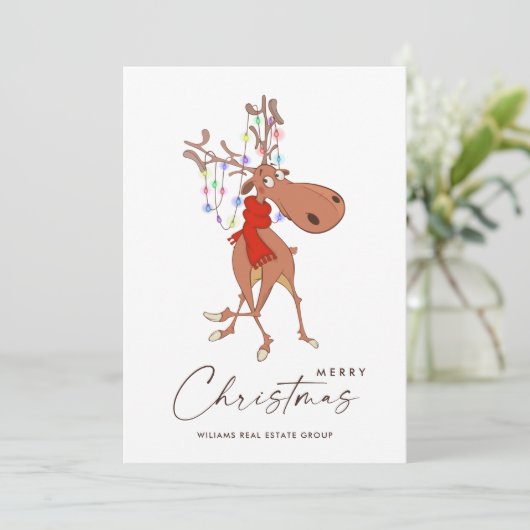 Cartes Pour Fêtes Annuelles Drôle Reindeer Joyeux Noël Accueil d'entreprise (Debout devant)