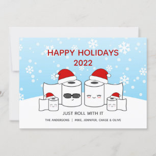 Cartes Pour Fêtes Annuelles Drôle, roulez avec papier toilette famille de 4