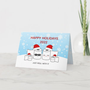 Cartes Pour Fêtes Annuelles Drôle, roulez avec papier toilette Famille de 4