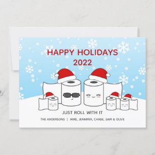 Cartes Pour Fêtes Annuelles Drôle, roulez avec papier toilette famille de 5