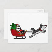 Cartes Pour Fêtes Annuelles Drôle Sleigh de Noël avec Husky Dog Pulling (Devant / Derrière)