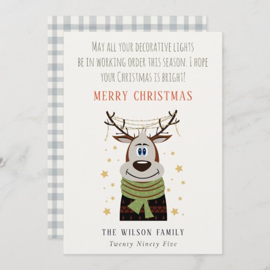 Cartes Pour Fêtes Annuelles Drôle Tangé Travailler Lumières de Noël Reindeer (Devant / Derrière)