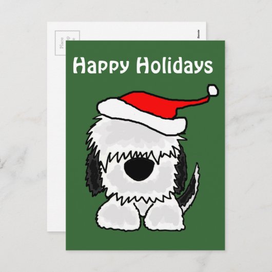 Cartes Pour Fêtes Annuelles Drôle Vieux chien anglais à Santa Hat (Devant / Derrière)