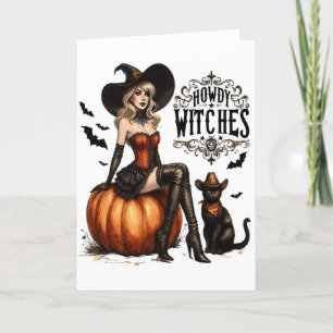 Cartes Pour Fêtes Annuelles Drôle Vintage Howdy Sorcières Halloween