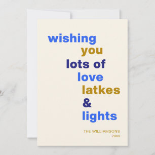 Cartes Pour Fêtes Annuelles Drôles de vœux de Hanoukka Love Latkes Lumières Bl