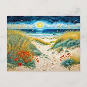 Cartes Pour Fêtes Annuelles Dunes de sable côtier avec des pavots et des empre