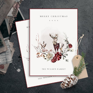 Cartes Pour Fêtes Annuelles Dusky Stag Marsala Folia Wreath Joyeux Noël