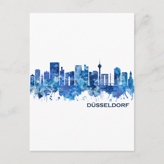 Cartes Pour Fêtes Annuelles Dusseldorf Allemagne Skyline Blue (Devant)