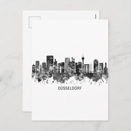 Cartes Pour Fêtes Annuelles Dusseldorf Allemagne Skyline BW (Devant / Derrière)