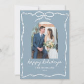 Cartes Pour Fêtes Annuelles Dusty Blue Bow Joyeuses Vacances Rustique Juste Ma (Devant)