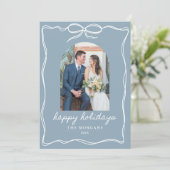 Cartes Pour Fêtes Annuelles Dusty Blue Bow Joyeuses Vacances Rustique Juste Ma (Debout devant)