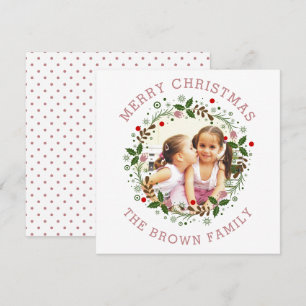 Cartes Pour Fêtes Annuelles Dusty rose Joyeux Noël, couronne florale photo