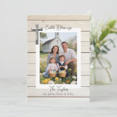 Cartes Pour Fêtes Annuelles Easter Blessings Rustic Wood Personalized Photo (Debout devant)