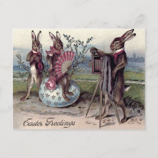 Cartes Pour Fêtes Annuelles Easter Bunny Couple Camera Eglise (Devant)